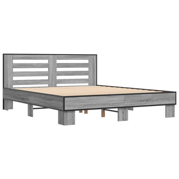 vidaXL Estructura cama madera ingenier&iacute;a metal gris Sonoma 150x200 cm
