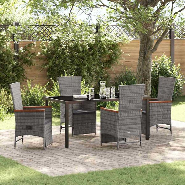 vidaXL Conjunto de Comedor de Jard&iacute;n 5 pcs Gris rat&aacute;n sint&eacute;tico