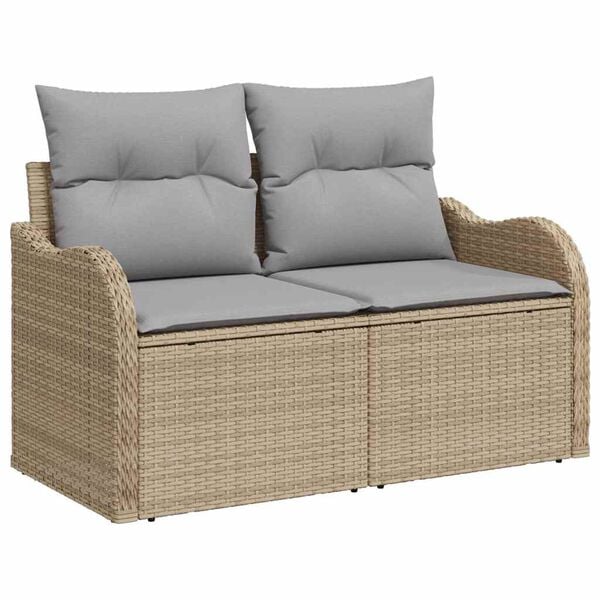 vidaXL Conjunto de sof&aacute; de jard&iacute;n 5 pcs Beige Rattan de Poli&eacute;ster