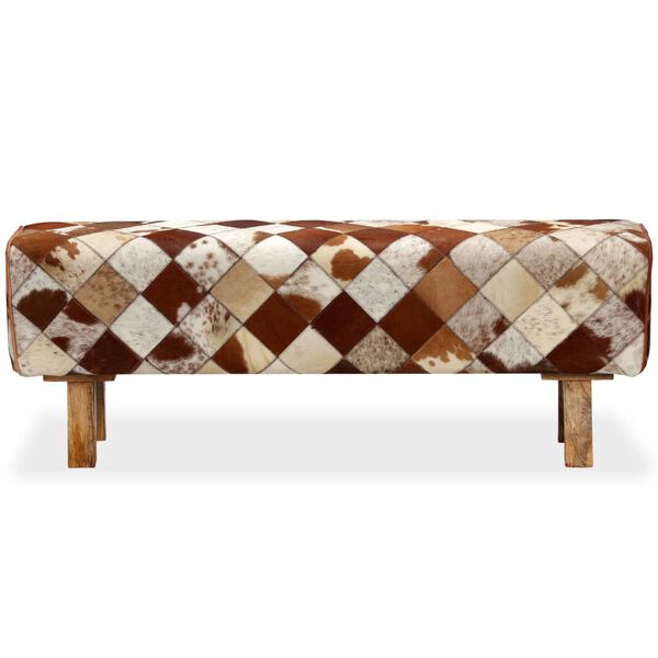 vidaXL Banco con estampado de rombos cuero de vacuno auténtico