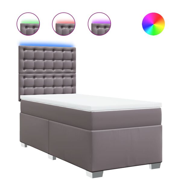 vidaXL Cama box spring con colch&oacute;n cuero sint&eacute;tico gris 90x190 cm