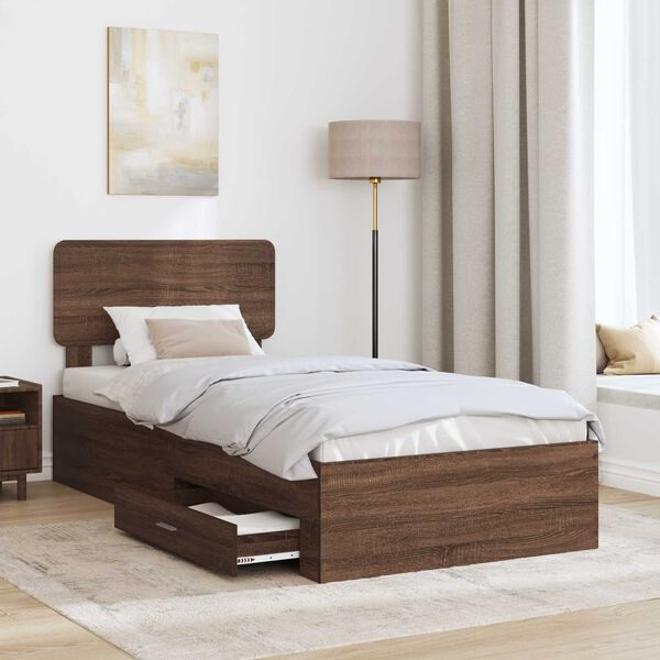 vidaXL Estructura de cama con cabecera Roble Marr&oacute;n 100 x 200 cm