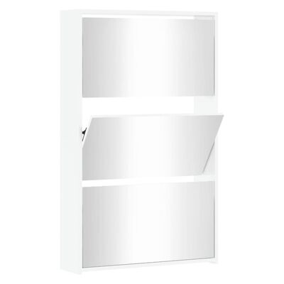 vidaXL Mueble zapatero y espejo 3 niveles blanco brillo 63x17x102,5 cm
