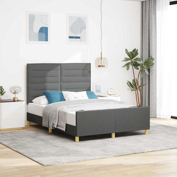vidaXL Estructura de cama con cabecera Gris oscuro 140 x 200 cm tela