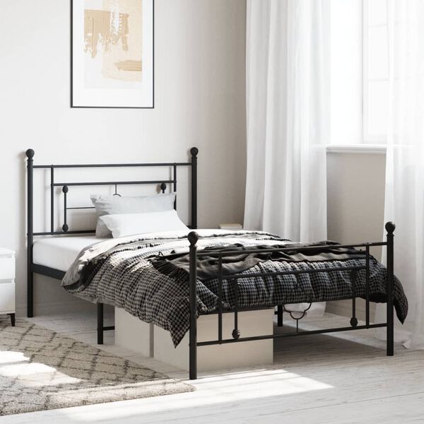 vidaXL Estructura cama sin colch&oacute;n con estribo metal negro 107x203 cm