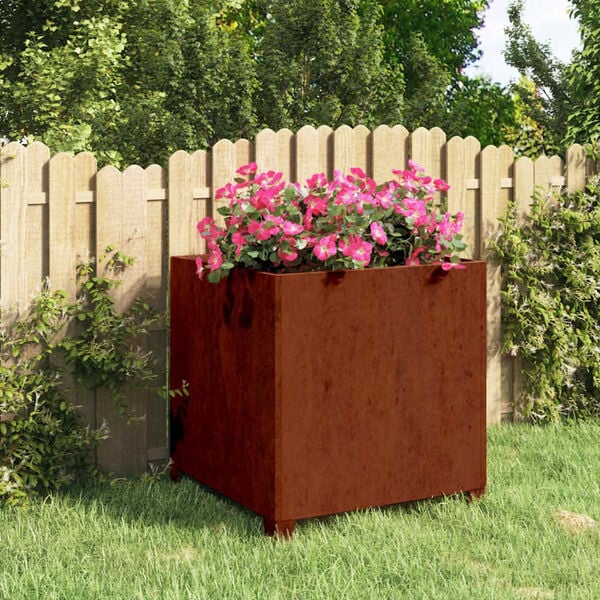 vidaXL Jardinera con patas acero corten oxidado 50x50x50 cm