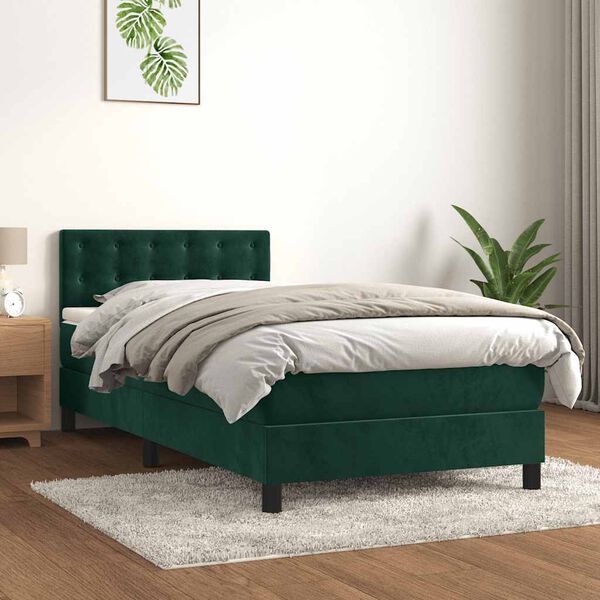 vidaXL Cama box spring con colch&oacute;n terciopelo verde oscuro 80x200 cm