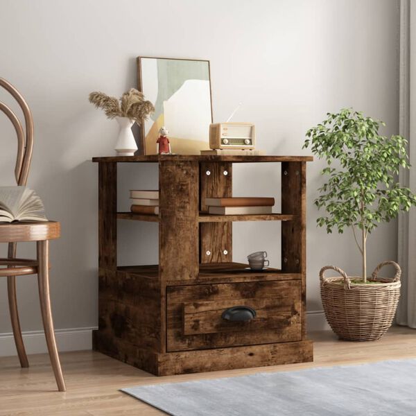 vidaXL Mesa auxiliar madera contrachapada roble ahumado 50x50x60 cm