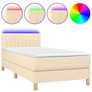 vidaXL Cama box spring con colch&oacute;n y LED tela crema 90x190 cm