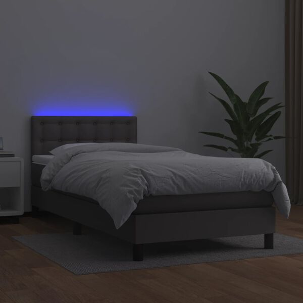 vidaXL Cama box spring y colchón LED cuero sintético gris 80x200 cm