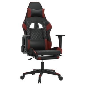 vidaXL Silla gaming masaje reposapi&eacute;s cuero sint&eacute;tico negro rojo tinto