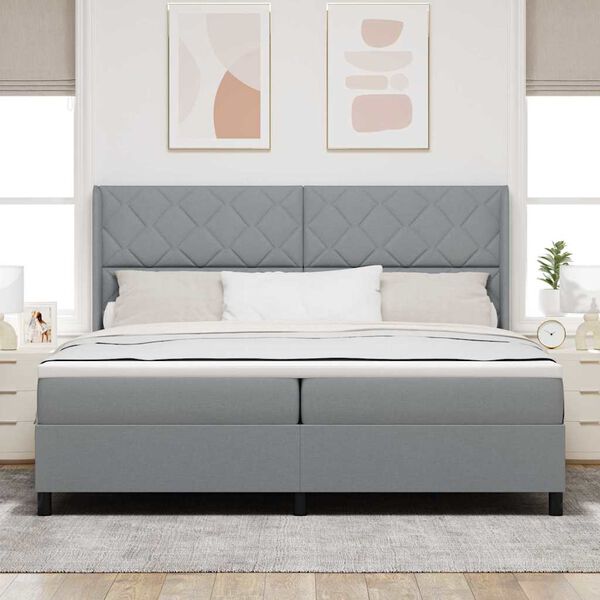 vidaXL Cama Box Spring LED con colch&oacute;n Gris Claro 200 x 200 cm tela