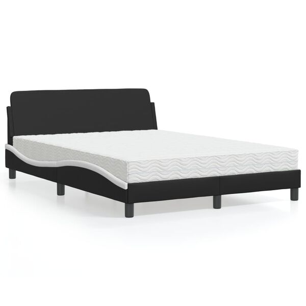 vidaXL Cama con colch&oacute;n Dover cuero sint&eacute;tico negro y blanco 120x200 cm