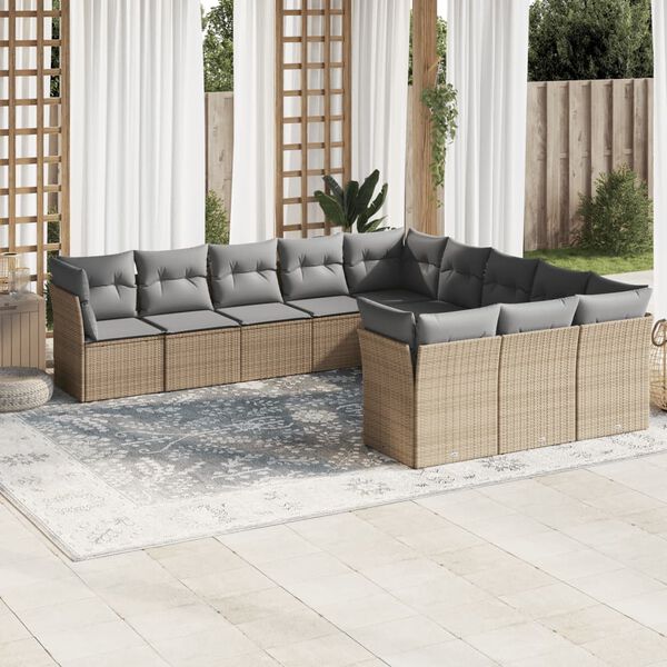 vidaXL Set de sof&aacute;s de jard&iacute;n 11pzas con cojines rat&aacute;n sint&eacute;tico beige