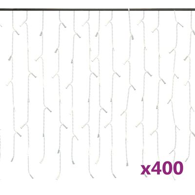 vidaXL Cortina luces carámbano 10m 400 LED blanco cálido 8 funciones