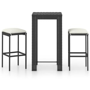 vidaXL Set muebles bar jard&iacute;n 3 piezas y cojines rat&aacute;n sint&eacute;tico negro