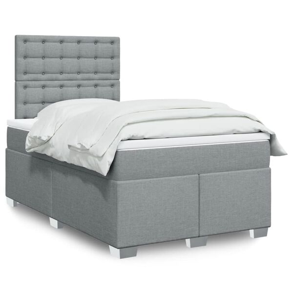 vidaXL Cama box spring con colch&oacute;n tela gris claro 120x190 cm