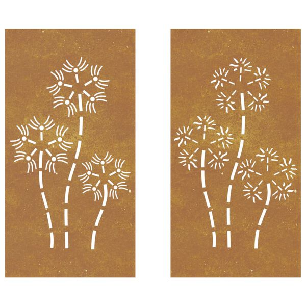 vidaXL Adorno pared jard&iacute;n 2 uds acero corten dise&ntilde;o flores 105x55 cm