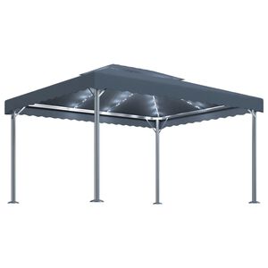 vidaXL Cenador con tira de luces LED aluminio antracita 400x300 cm