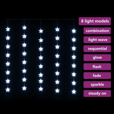 vidaXL Cortina de luces estrellas 200 LEDs blanco frío 8 funciones
