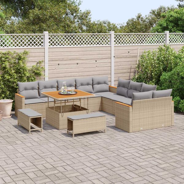 vidaXL Conjunto de sof&aacute;s de jard&iacute;n 13 pcs Beige rat&aacute;n sint&eacute;tico