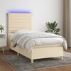 vidaXL Cama box spring colch&oacute;n y luces LED tela crema 90x200 cm