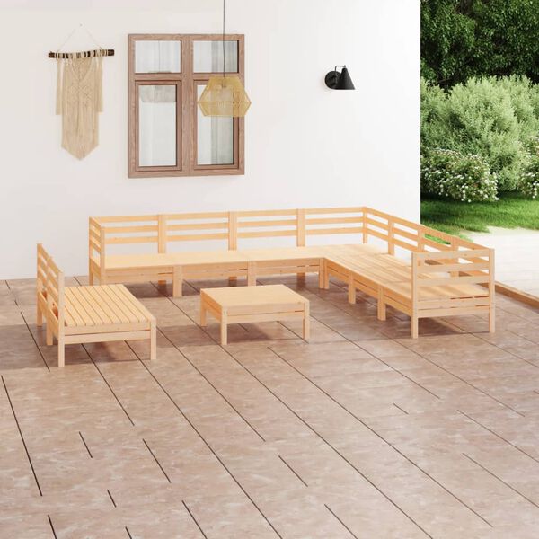 vidaXL Juego de muebles de jard&iacute;n 10 piezas madera maciza de pino
