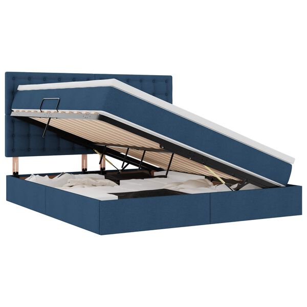 vidaXL Cama con almacenamiento y LED Azul 180 x 200 cm Poli&eacute;ster