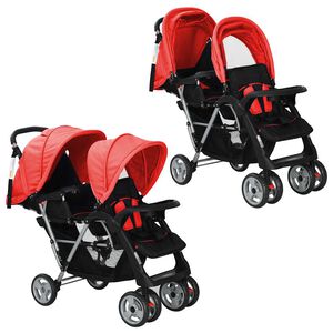 vidaXL Carrito para 2 ni&ntilde;os tandem de acero rojo y negro