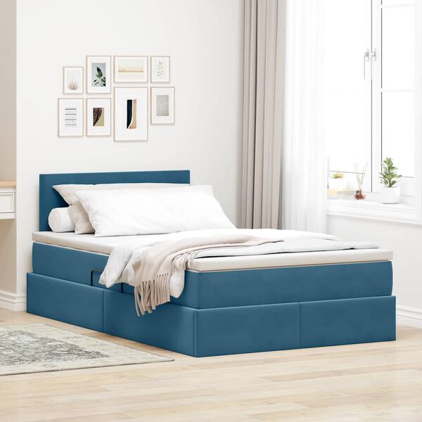 vidaXL Cama con almacenamiento Azul Oscuro 120 x 200 cm Terciopelo