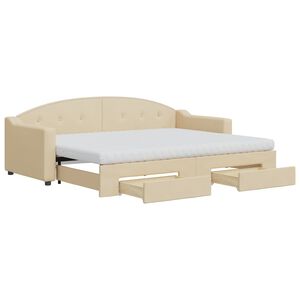 vidaXL Sof&aacute; cama nido con cajones tela color crema 80x200 cm