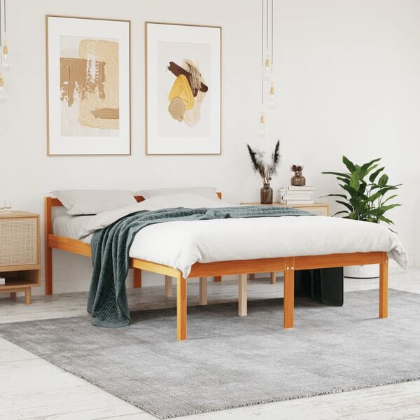vidaXL Cama para mayores madera maciza de pino marr&oacute;n cera 120x190 cm