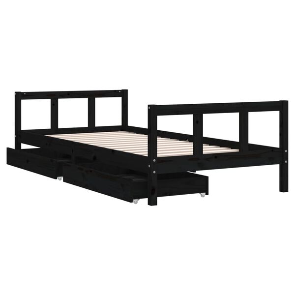 vidaXL Estructura de cama ni&ntilde;os con cajones madera pino negro 90x200cm