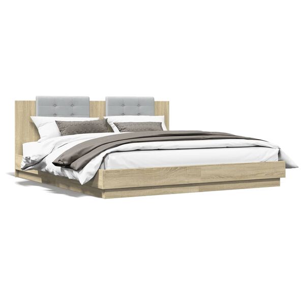 vidaXL Cama con cabecero madera de ingenier&iacute;a roble Sonoma 160x200 cm