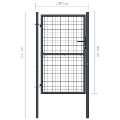 vidaXL Puerta de malla de jardín de acero galvanizado gris 100x250 cm