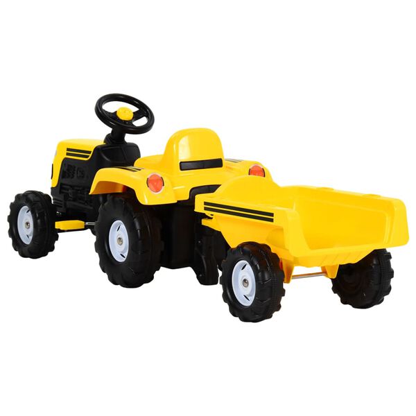 vidaXL Tractor de pedales para niños con remolque amarillo