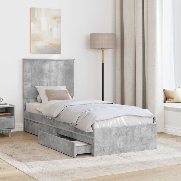 vidaXL Cama con almacenamiento con cabecera Gris Concreto 75 x 190 cm