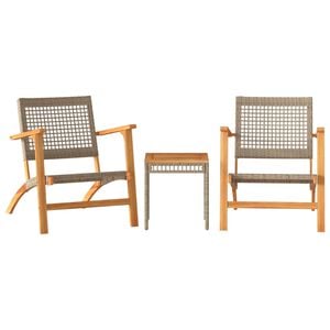 vidaXL Juego de bistr&oacute; 3 pzas rat&aacute;n PE beige y madera maciza acacia