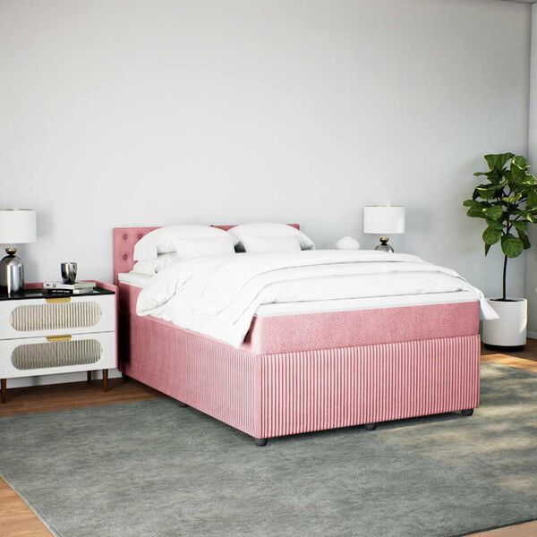 vidaXL Cama box spring con colch&oacute;n terciopelo rosa 140x190 cm
