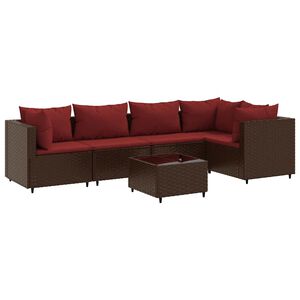 vidaXL Set muebles de jard&iacute;n 6 piezas y cojines rat&aacute;n sint&eacute;tico marr&oacute;n