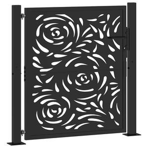 vidaXL Puerta de jard&iacute;n negra 100x100 cm acero dise&ntilde;o llama