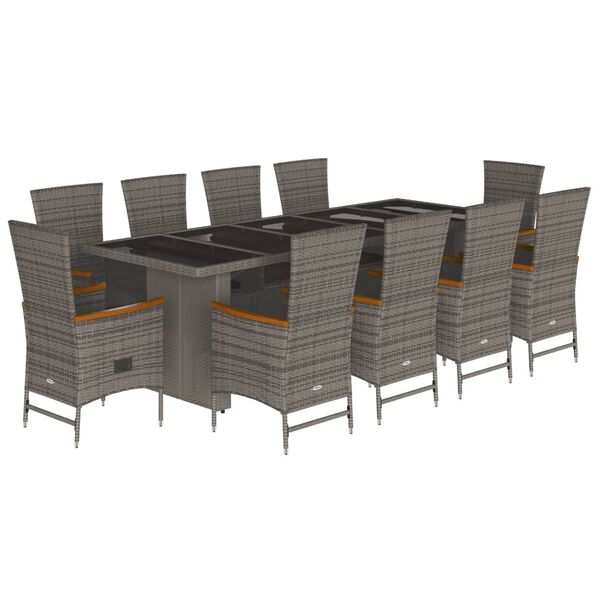 vidaXL Set de comedor de jard&iacute;n 11 pzas y cojines rat&aacute;n sint&eacute;tico gris