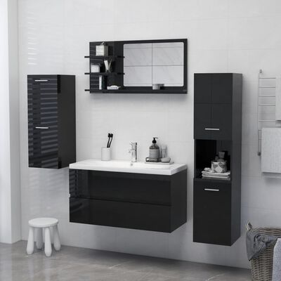 vidaXL Espejo de baño madera contrachapada negro brillo 90x10,5x45 cm