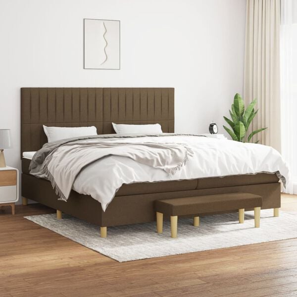 vidaXL Cama box spring con colch&oacute;n tela marr&oacute;n oscuro 200x200 cm