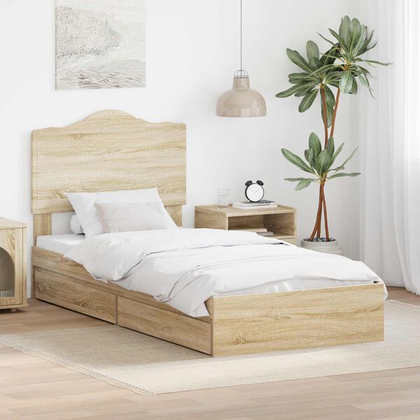 vidaXL Cama con almacenamiento con cabecera Roble Sonoma 100 x 200 cm