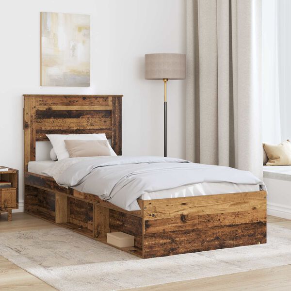 vidaXL Estructura de cama con cabecera Madera vieja 90 x 200 cm