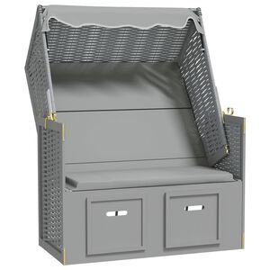vidaXL Silla playa Strandkorb con dosel rat&aacute;n sint&eacute;tico madera gris