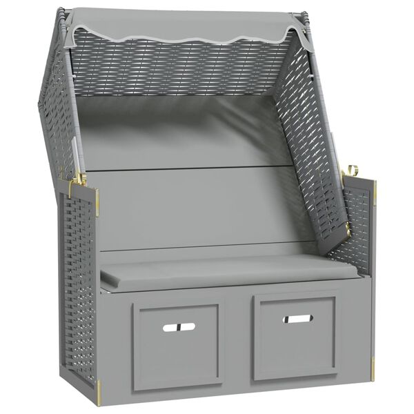 vidaXL Silla playa Strandkorb con dosel rat&aacute;n sint&eacute;tico madera gris