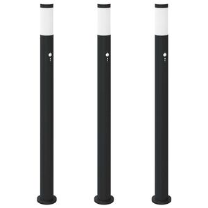 vidaXL Balizas luminosas con sensor, 3 unidades, 110 cm, acero inoxidable, IP44