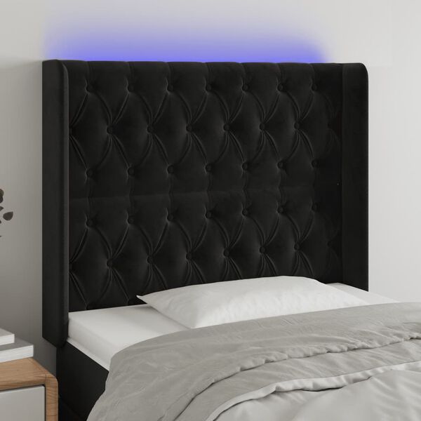 vidaXL Cabecero con LED de terciopelo negro 103x16x118/128 cm